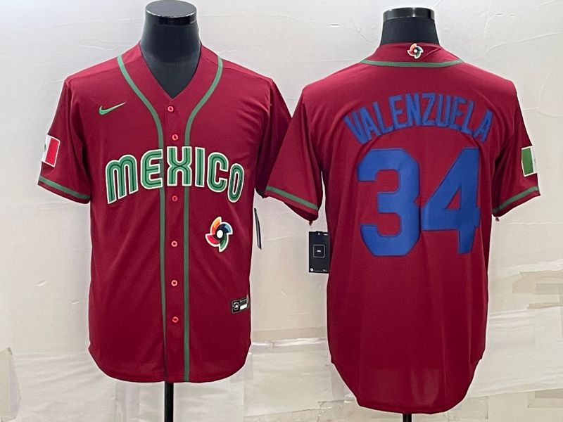 Men 2023 World Cub Mexico 34 Valenzuela Red Nike MLB Jersey18